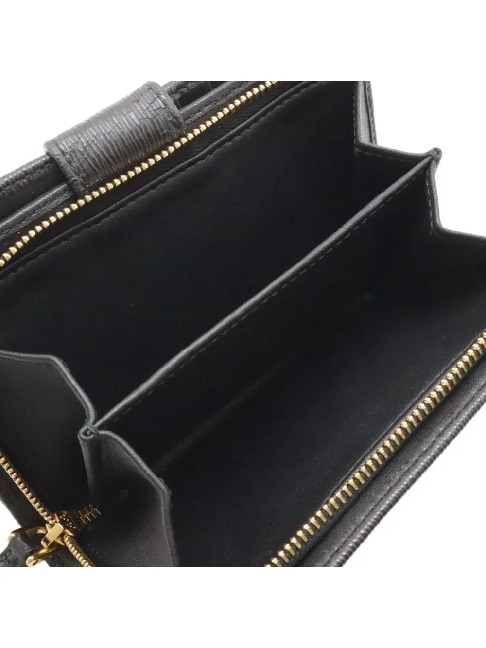 Prada Vitello Move Bifold Wallet L-shaped Zipper Leather Nero Black Gold